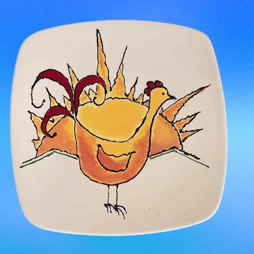 Rise And Shine Chicken And Sun Plate 10 3/4” Square