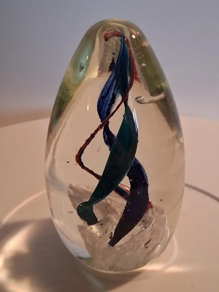 Art Glass Spiral Vortex Ovoid/Egg Paperweight