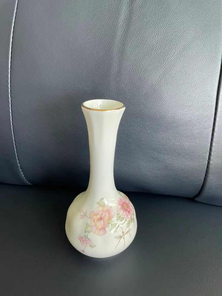 Small English Bone China Vase with Gold Rim