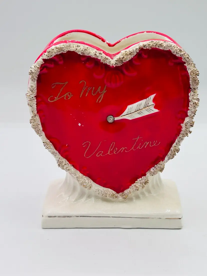 Vintage Japan Ceramic Planter Vase “ To My Valentine” Heart Vase With Arrow With Spaghetti Trim Fine Quality Japan