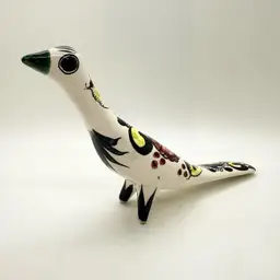 Vintage Talavera Mexico Hand Painted Pottery Floral Dove Bird 9" Skinny Folk Art