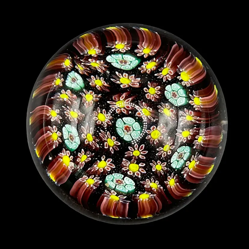 Murano Carpet Ground Millefiori Paperweight 2.25” x 1.5”