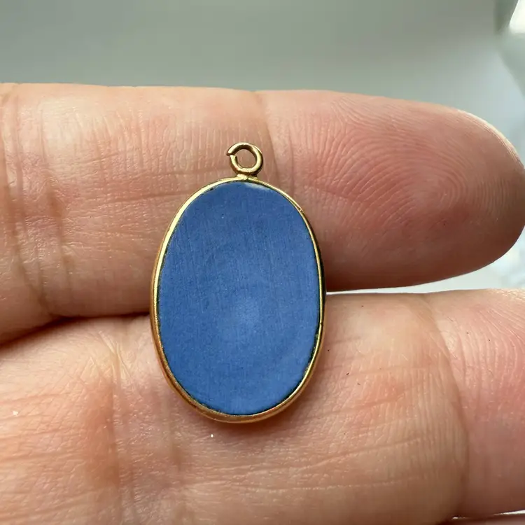 Estate Vintage 14K Yellow Gold Blue Agate Mother & Child Cameo Pendant 1.29g