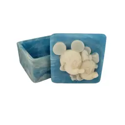 Vintage Disney Trinket Box Mickey and Minnie Mouse Blue Incolay Soap Stone 2 1/4" Square