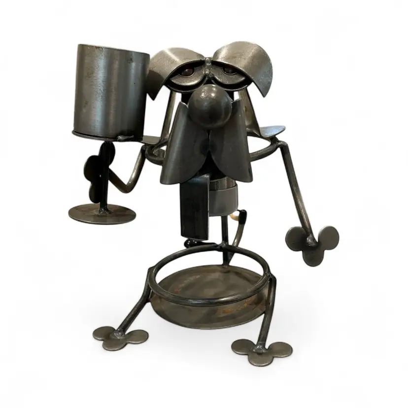 Vintage Metal Drinking Dog Wine Bottle Holder And Figurine