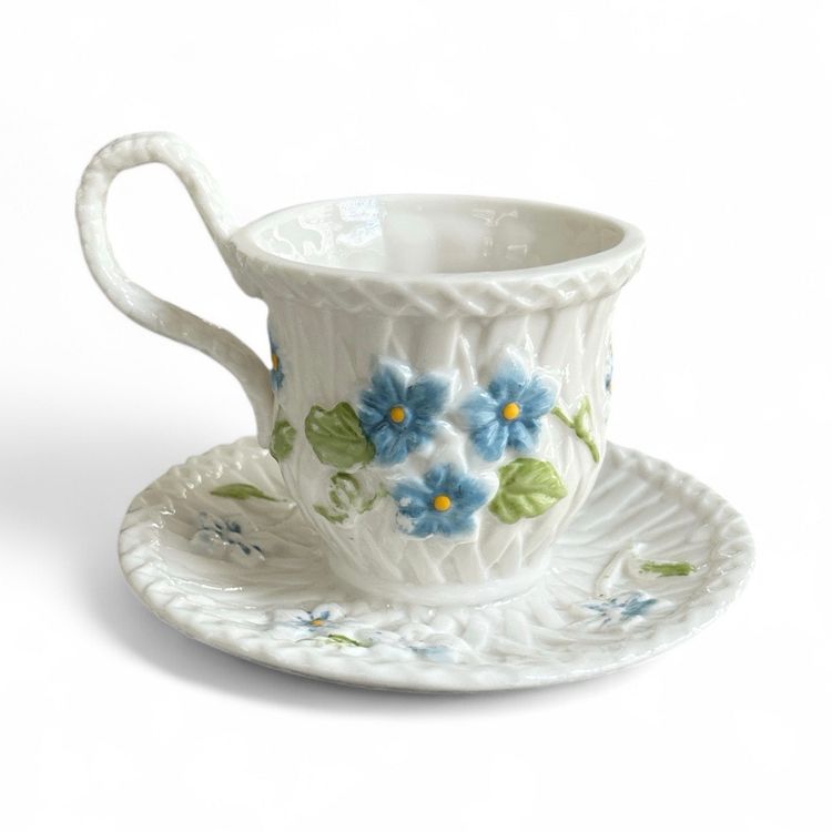 Ceramic White And Blue Teacup Planter