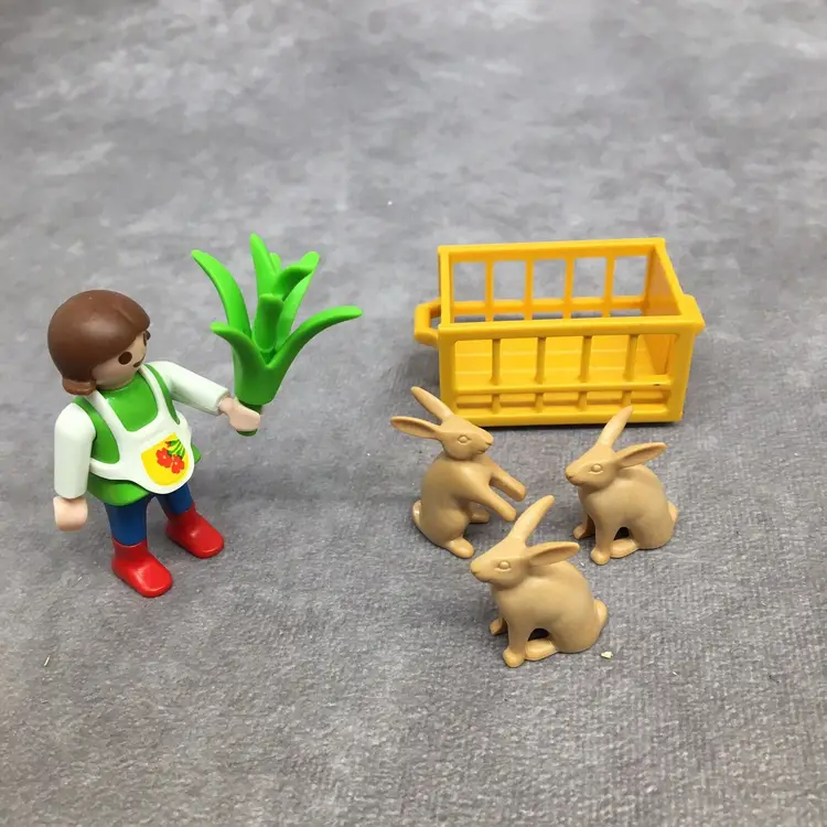 Playmobil Farm Girl Child Feeding Rabbits