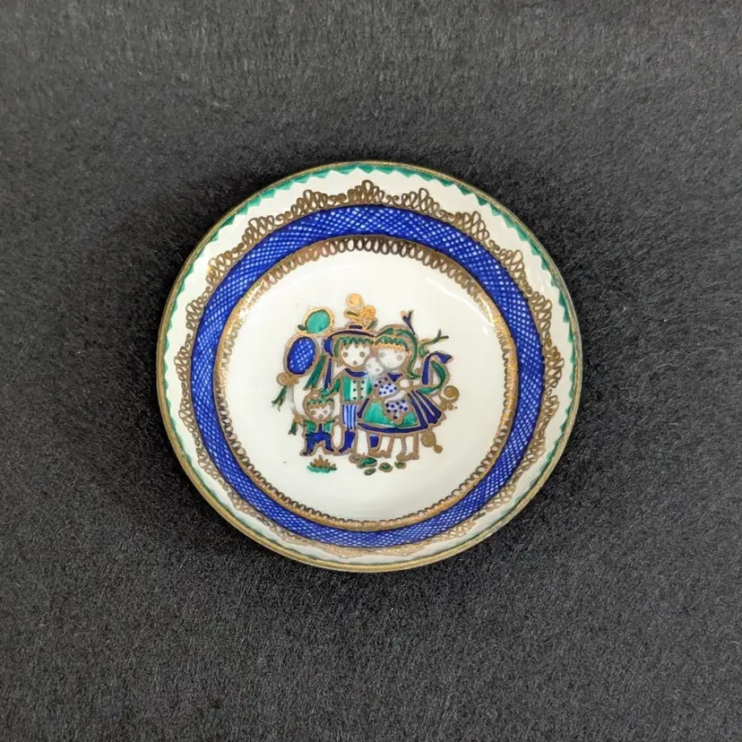 Vintage Hand Painted Family Enamelware Miniature Dish Bowl Made in Austria 2.5"