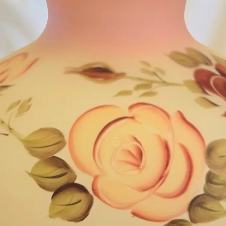 Victorian Large Lamp Shade Reverse Hand Painted Rose Soft Color 10" Diameter Vintage