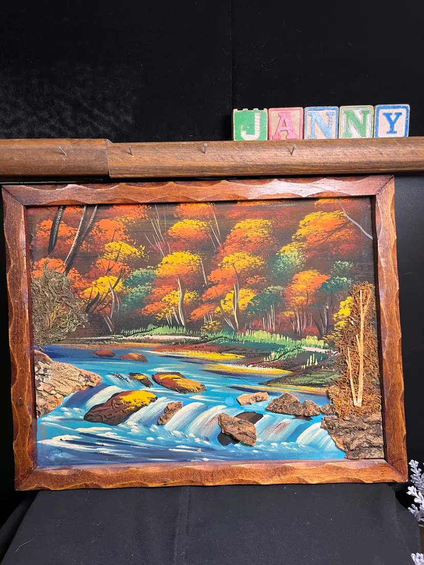 Made in Japan-Colorful Fall Landscape Painting w/ Bark and Moss-Vintage-Lot 60