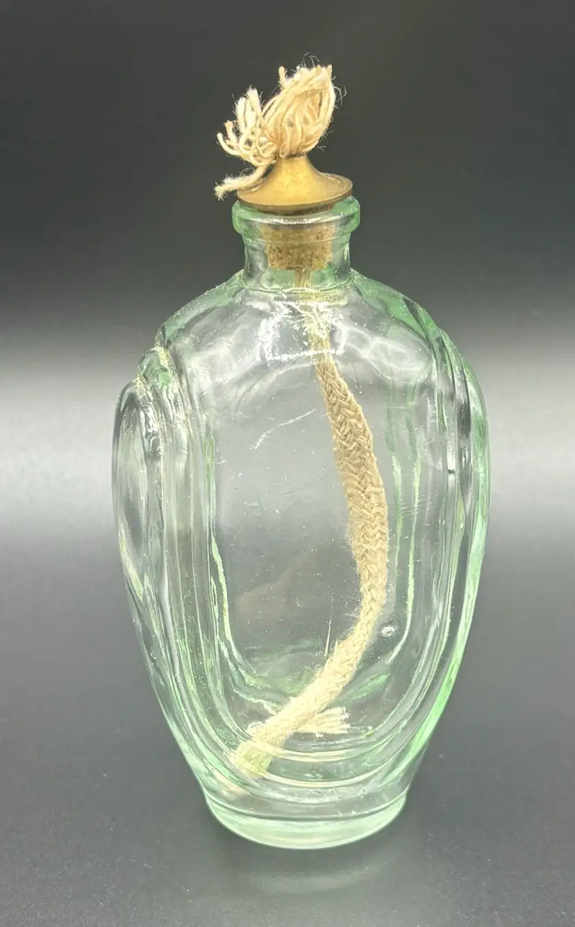 Vintage Green Glass Bottle Oil Lamp