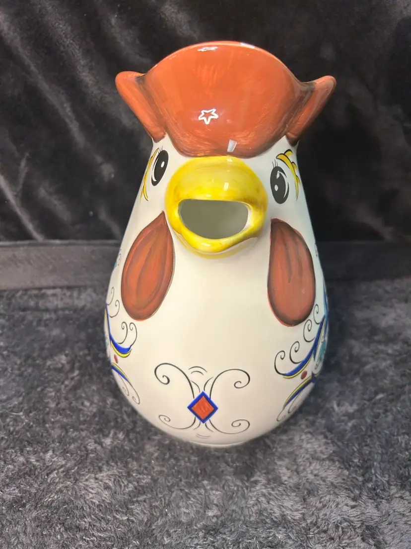 Pier 1 Hand Crafted SAN MARINO Rooster  Pitcher Red Blue Yellow