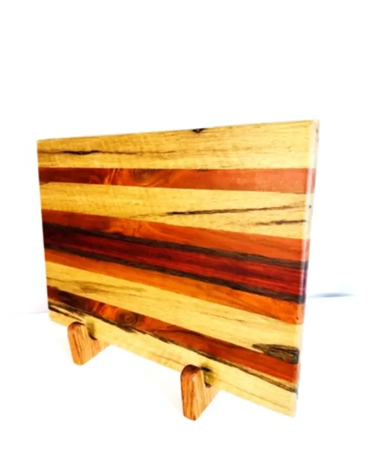 Handcrafted Cutting Board with Rubber Feet/Wenge, Cherry, African Padack & Black Limba Wood | All Boards are Sanded to 600 Grit Fine Finish