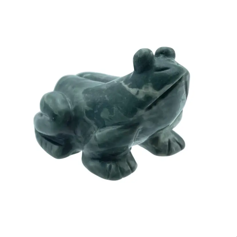 Hand Carved Frog Polished Serpentine Crystal Stone Small Figurine Sculpture