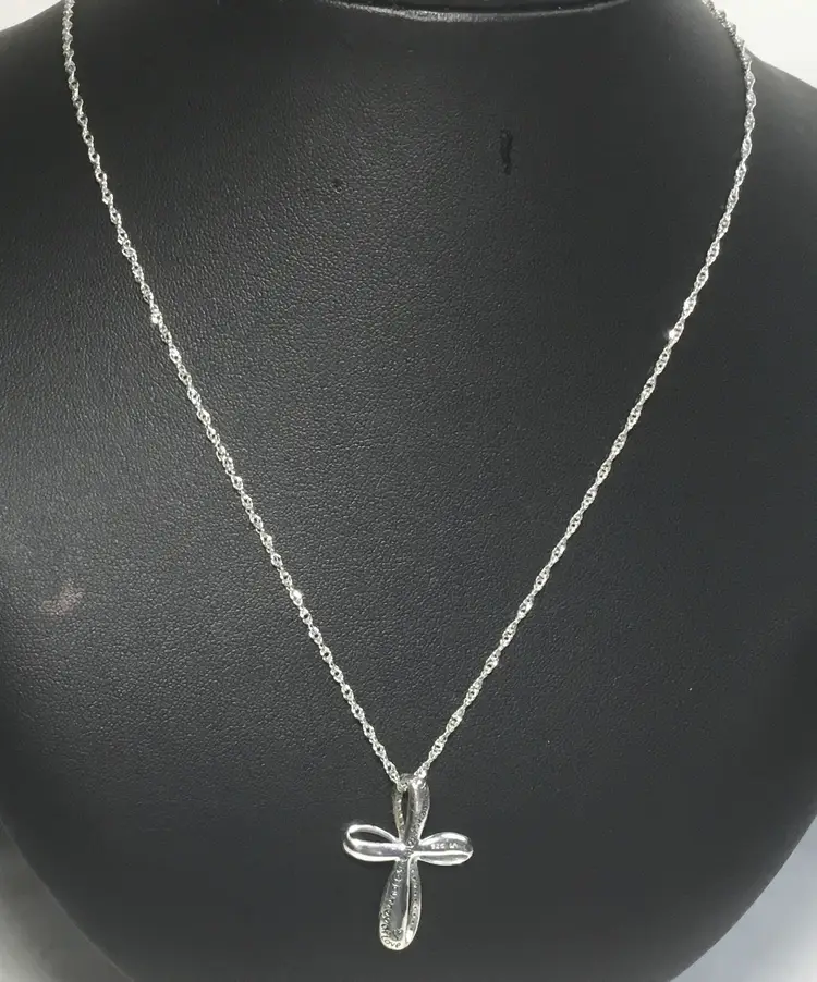 Necklace, reversible sterling cross pendant, sterling twisted rope chain 18" spring ring