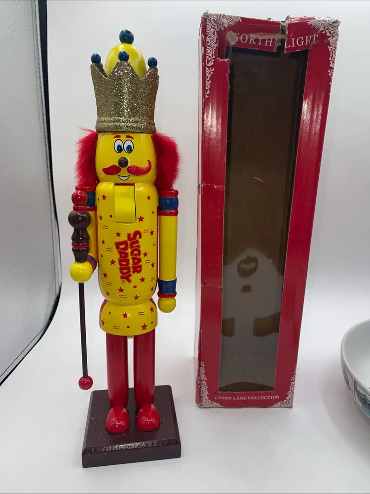 Wooden Christmas Nutcracker, 14", YELLOW & RED CANDY SUGAR DADDY READ 2015