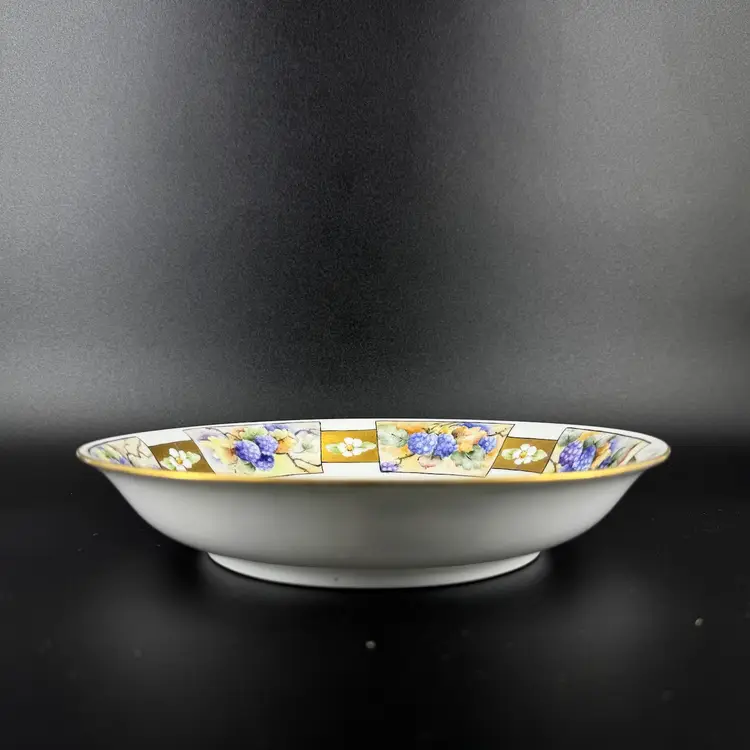 Antique Hand Painted Black Berry Porcelain Serving Dish 8”