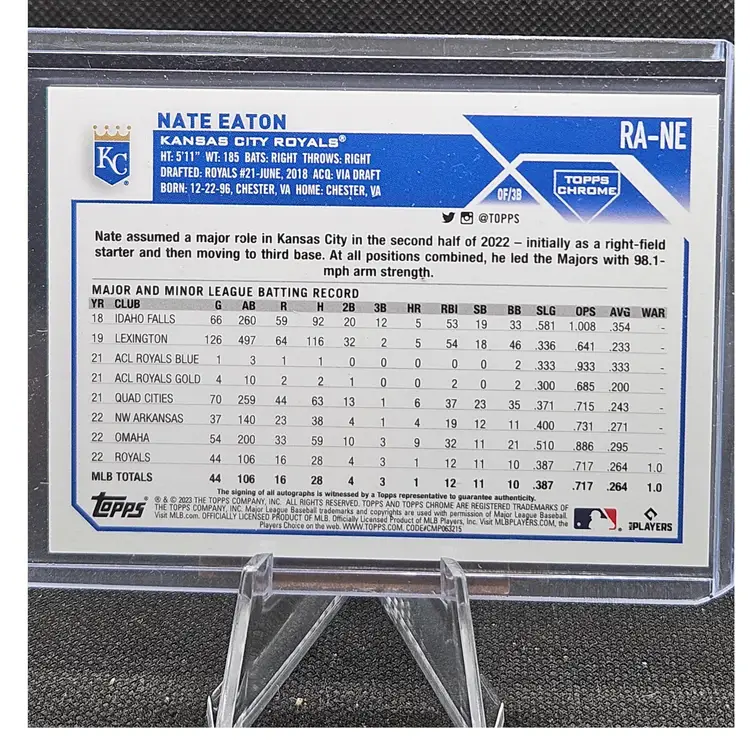 Nate Eaton 2023 Topps Chrome Aqua Wave Refractor Rookie Auto /199 Kansas City Royals