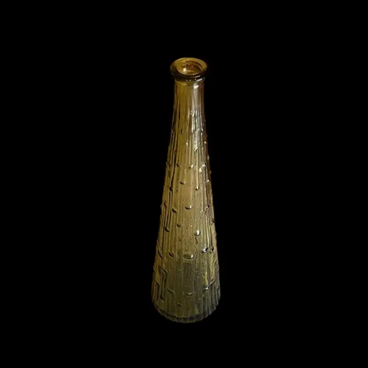 Vintage EMPOLI Made in Italy, Decanter, No Stopper, Wax Drip, Bamboo Pattern Olive Green Glass, MCM