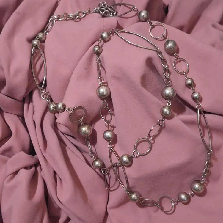 Goldish-tone Beaded Station Chain Necklace