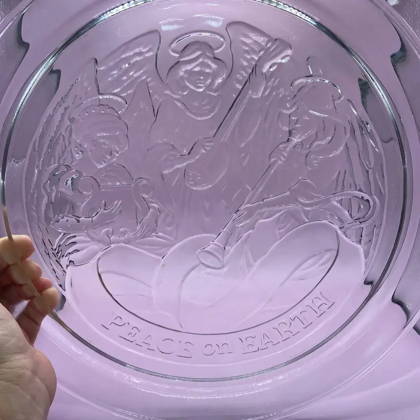 Indiana Glass Pressed Glass “Peace On Earth” Platter, 13” Round