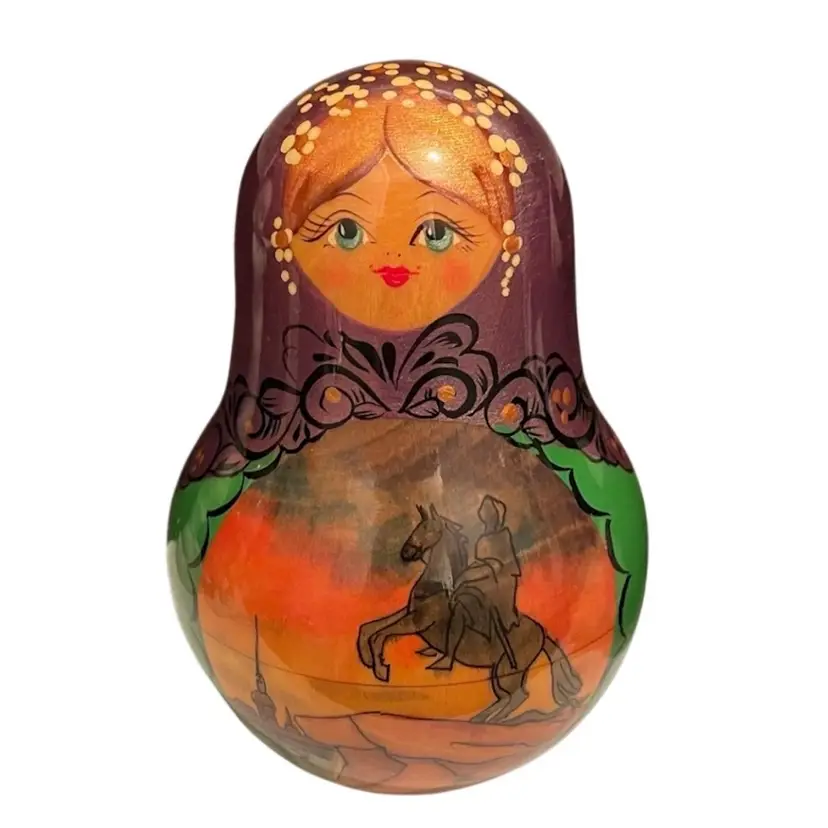 Russian Matryoshka Roly Poly Doll Musical Chime Knight on Horse Folk Art