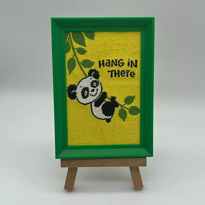 Hallmark Miniature Gallery Embroidery Panda Art, “Hang In There” Green Frame | 4.5”