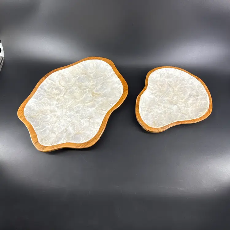 Monkey Pod Wood Trays With Capiz Mother Of Pearl Shell Inlay