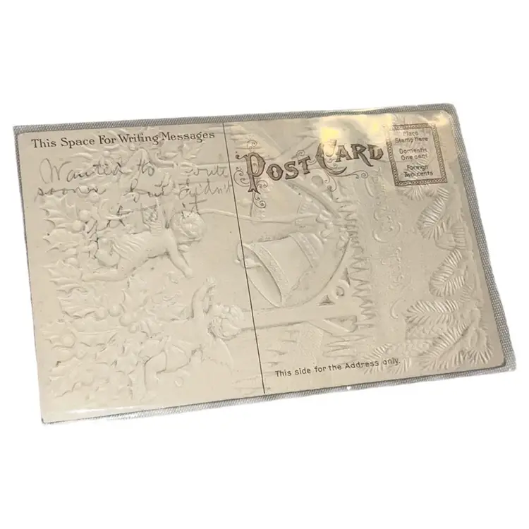 Antique Airbrushed Good Merry Christmas Postcard W/ Cherub Angels