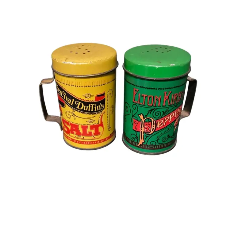 60’s Tin Salt & Pepper Shakers Perceval Duffin & Elton