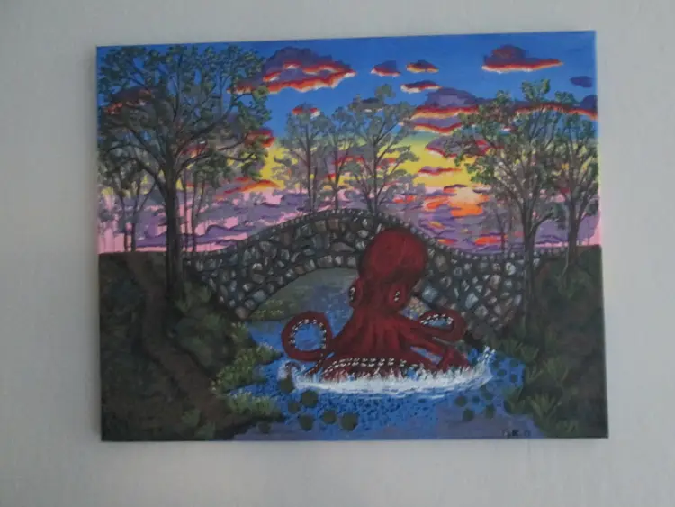 Vintage Custom Overpainting Octopus in Central Park 16" x 20"