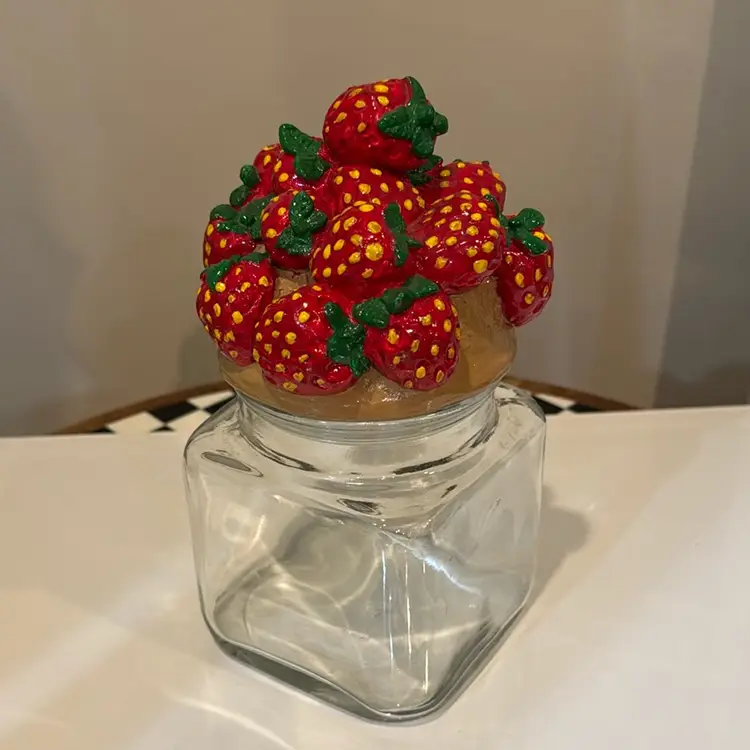 Vintage Hand Painted Strawberry Glass Canister