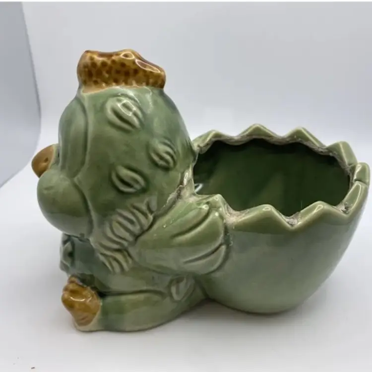 Vintage Green Baby Chick Chicken Rooster Bird Planter 4.5" by 6" Easter Egg