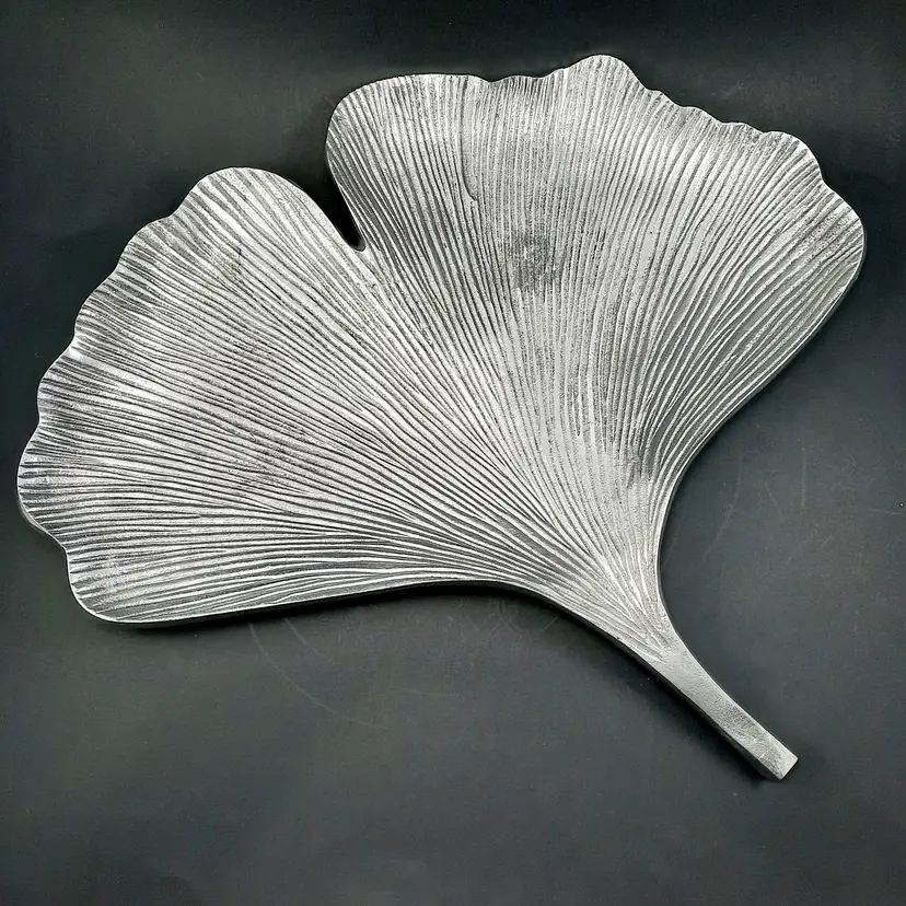 Aluminum Silver Metal Gingko Leaf Tray Dish Decor Only India