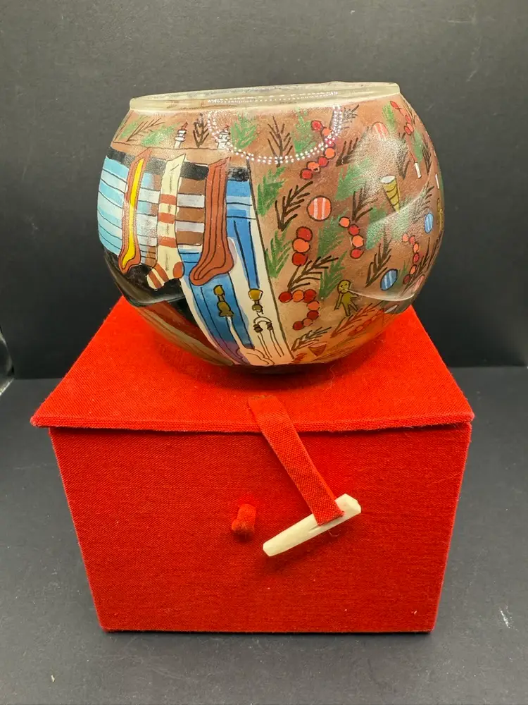 Northern Lights Reverse Painted Candle Lantern Santa Claus Christmas Tea Light