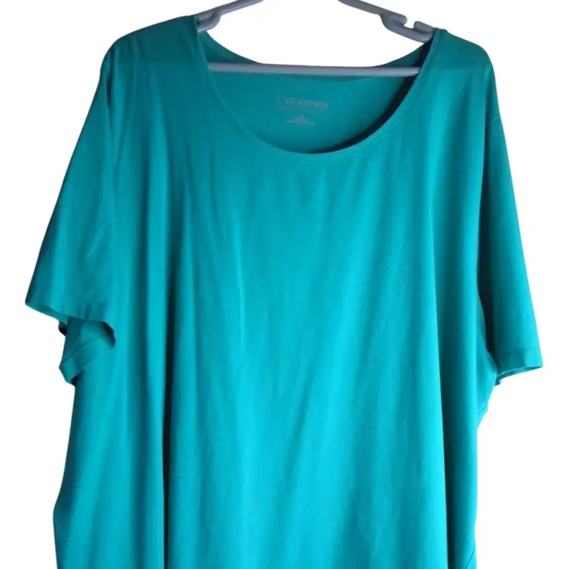Catherines Size 3x 26/28 W Solid teal knit shirt short sleeve Suprema