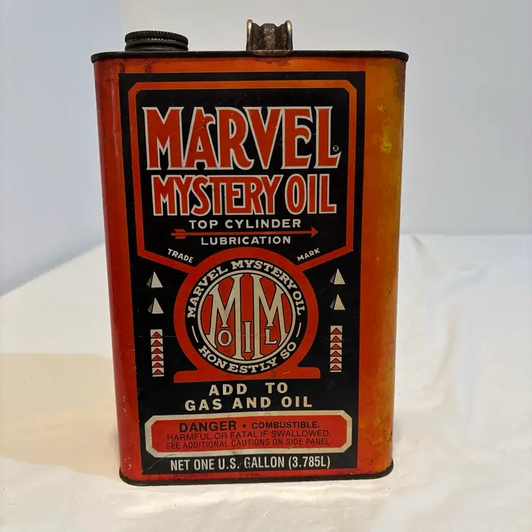 Vintage Marvel Mystery Oil Can Empty 1 Gallon Tin Automotive Collectable USA