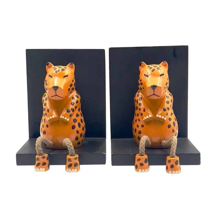 Cheetah Book End Set Wild Cat Shelf Sitter Figurine