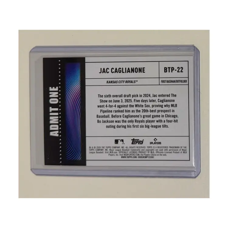 Jac Caglianone RC Big Ticket Player Kansas City Royals