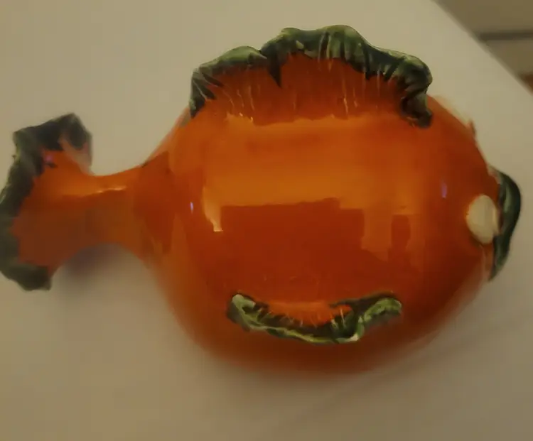 Vintage Orange Green Art Pottery Fish
