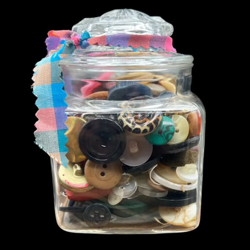 #185A Jar Of Vintage Buttons. Plastic, Shell And Metal