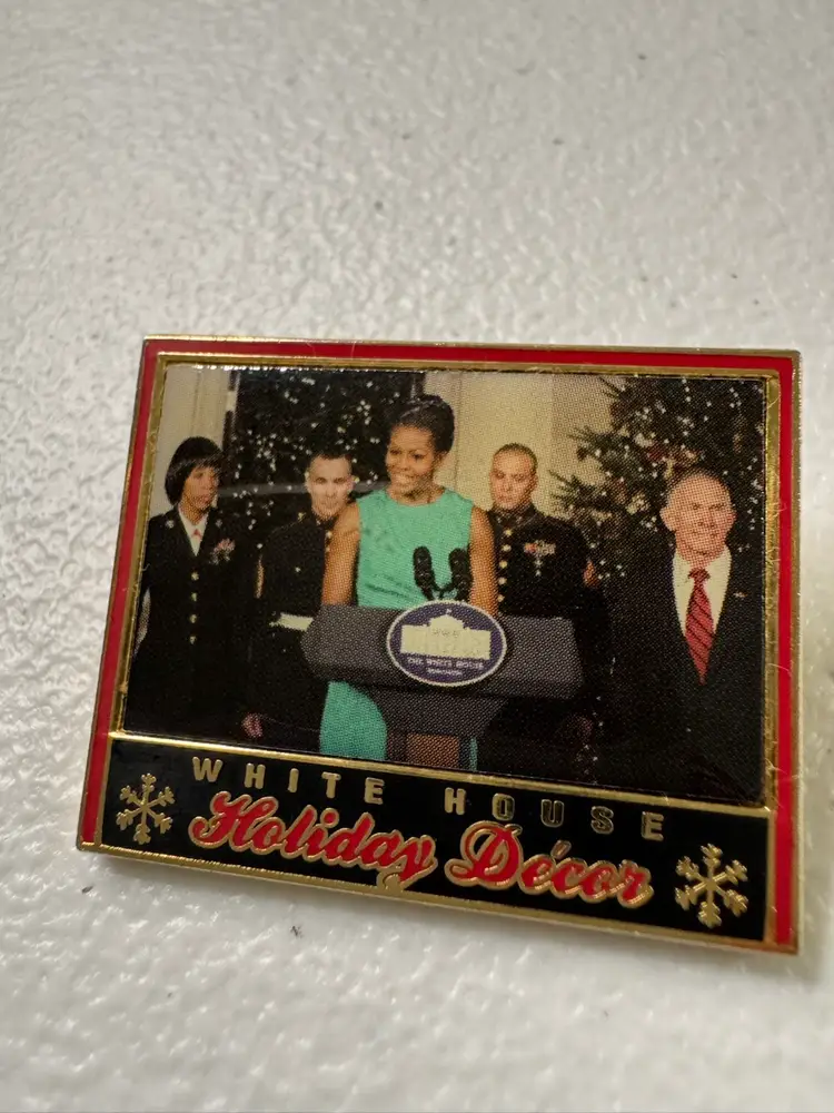 Rare Michelle Obama White House Holiday Decor Pin 1.5” X 1 3/4”