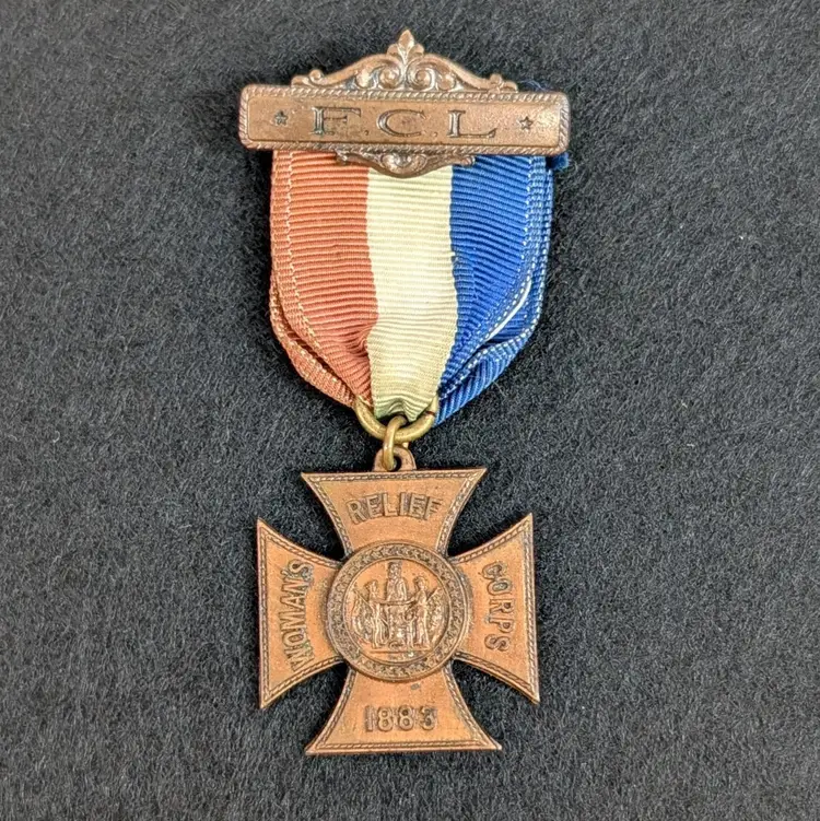 Antique 1883 Woman's Relief Corps Medal C Clasp Aug. C. Frank Box Post Civil War
