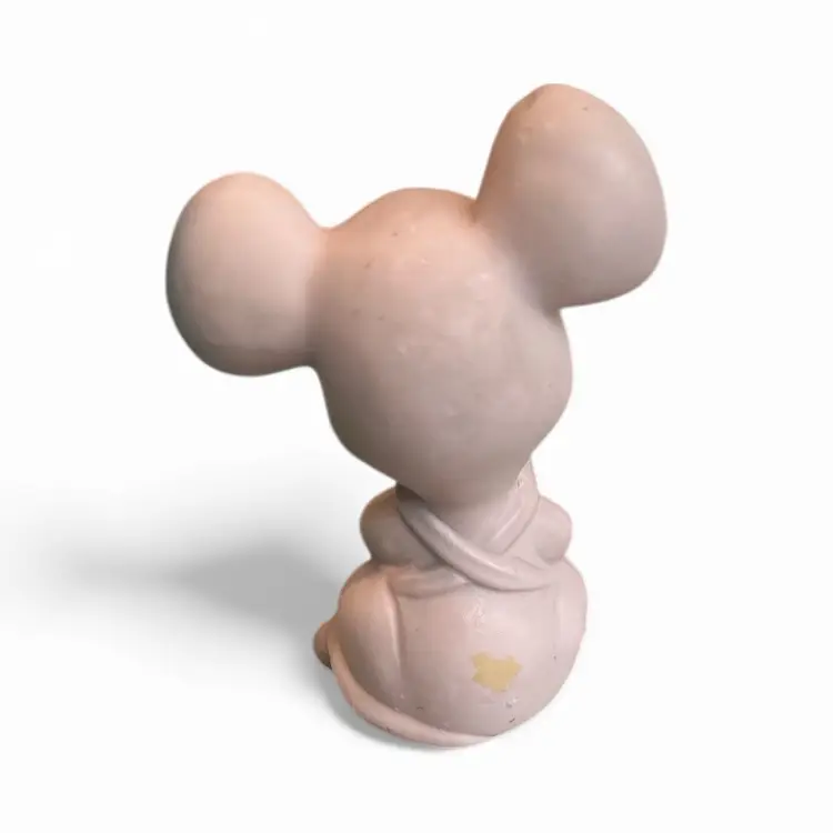 Vintage Ceramic Pink Mouse Figurine Holding Flowers