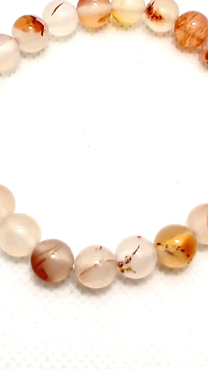 Fire Agate 8mm Beads.  7” Stretch Bracelet Jewelry