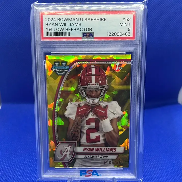 Ryan Williams 2024 Bowman U Sapphire Yellow /75 PSA 9 Alabama Crimson Tide