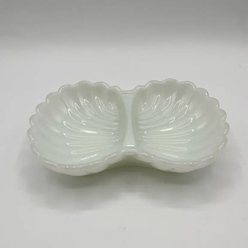 Vintage Avon Divided Milk Glass Scalloped Shell Dish