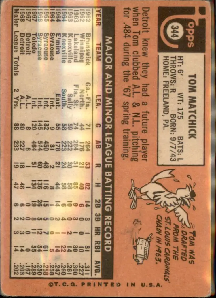 1969 Topps #344 Tom Matchick - (pk3) - Detroit Tigers