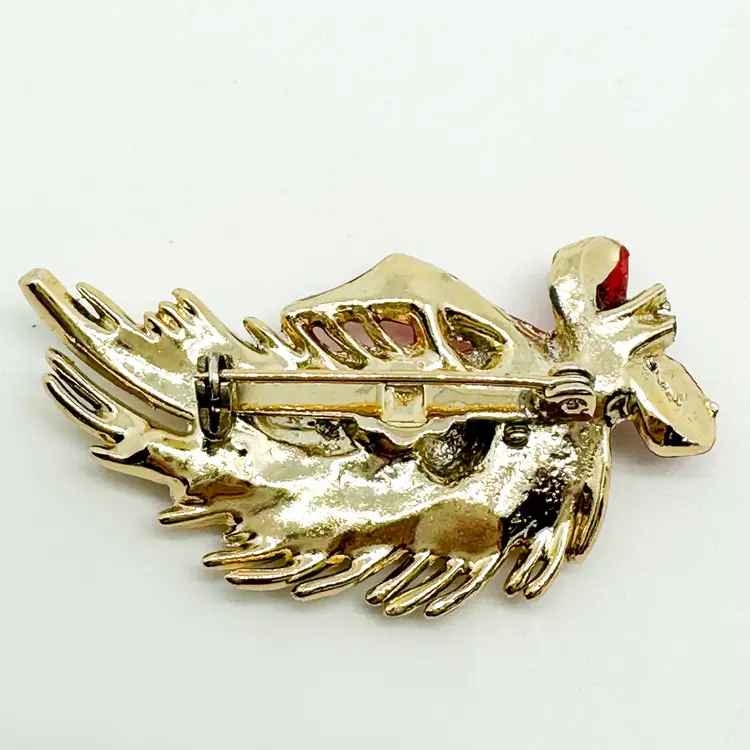 Christmas Bow Swag Brooch Pin Unbranded Gold Tone Red Green Enamel Vintage