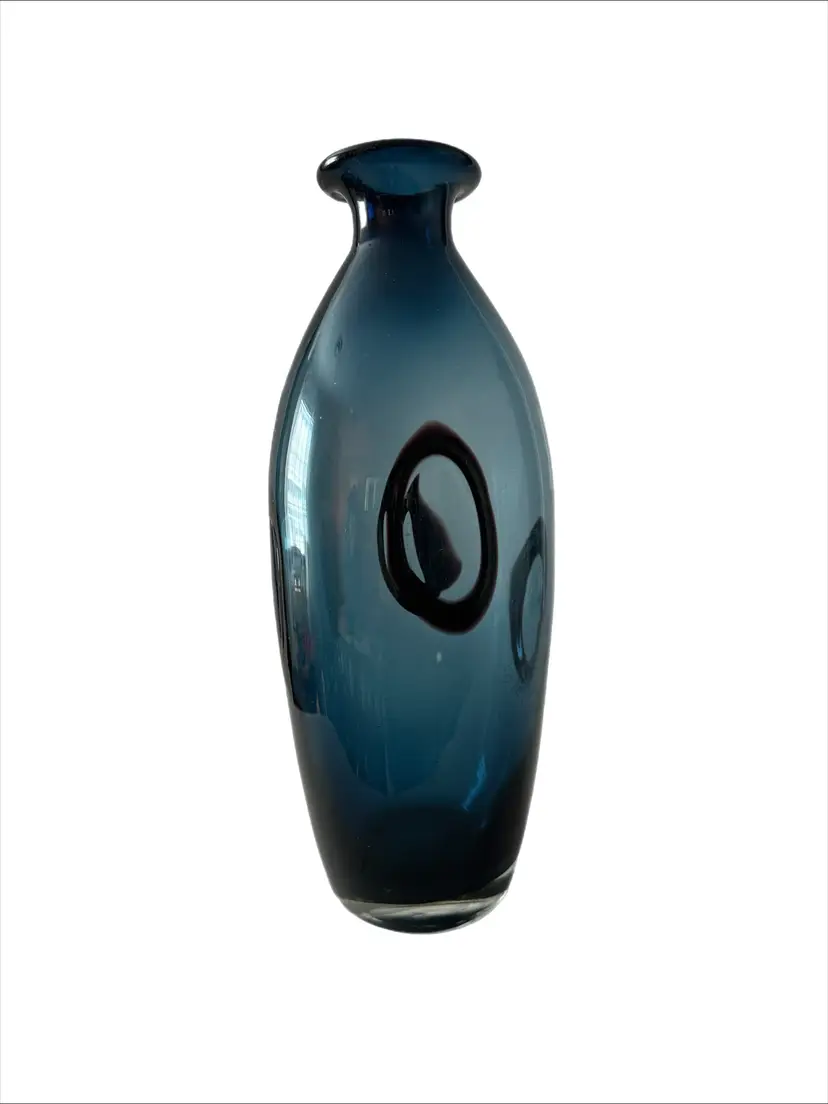 Cobalt Blue Tall Art Glass Vase Handblown Tall Bud Dark Blue Large Vase
